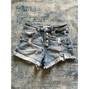 Altar'd State Button Fly Distressed Denim Shorts Size "24